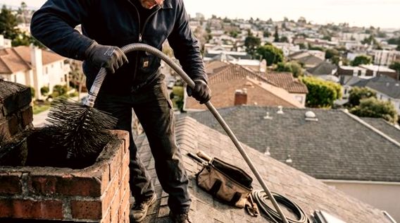 Rods lowered down an Edison chimney flue from the roof